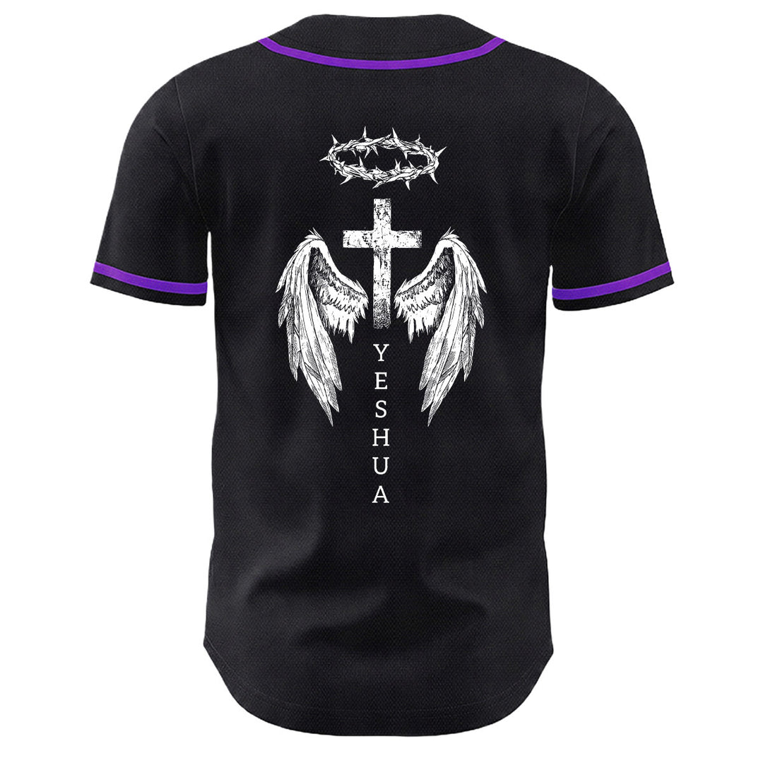 Christianartworkshop Yeshua Crown Of Thorns Cross Angel Wings Unisex Baseball Jersey - image 22