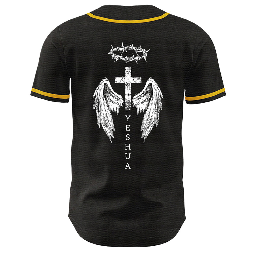 Christianartworkshop Yeshua Crown Of Thorns Cross Angel Wings Unisex Baseball Jersey - image 4