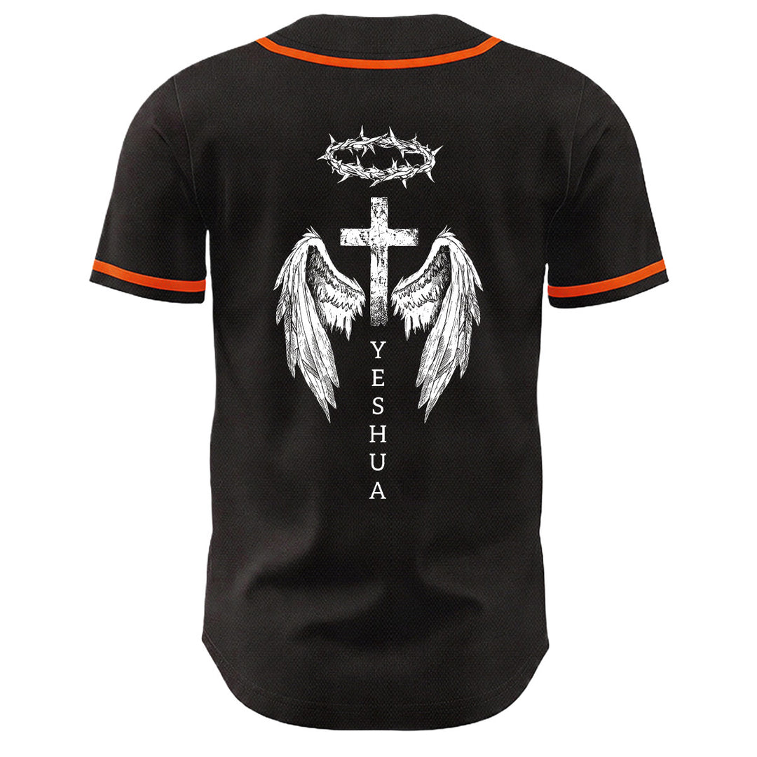 Christianartworkshop Yeshua Crown Of Thorns Cross Angel Wings Unisex Baseball Jersey - image 16