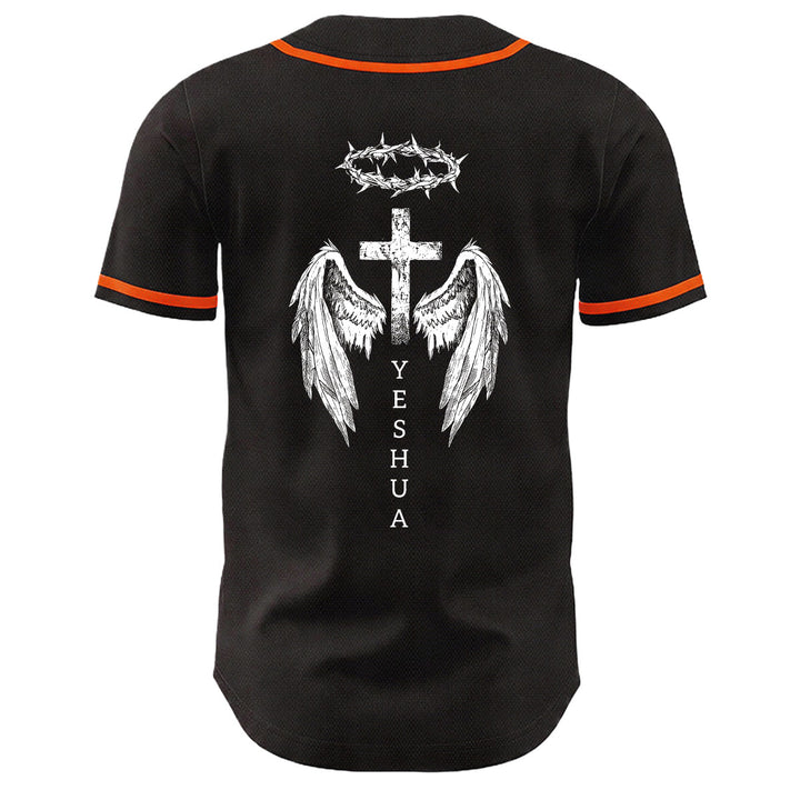 Christianartworkshop Yeshua Crown Of Thorns Cross Angel Wings Unisex Baseball Jersey - image 16