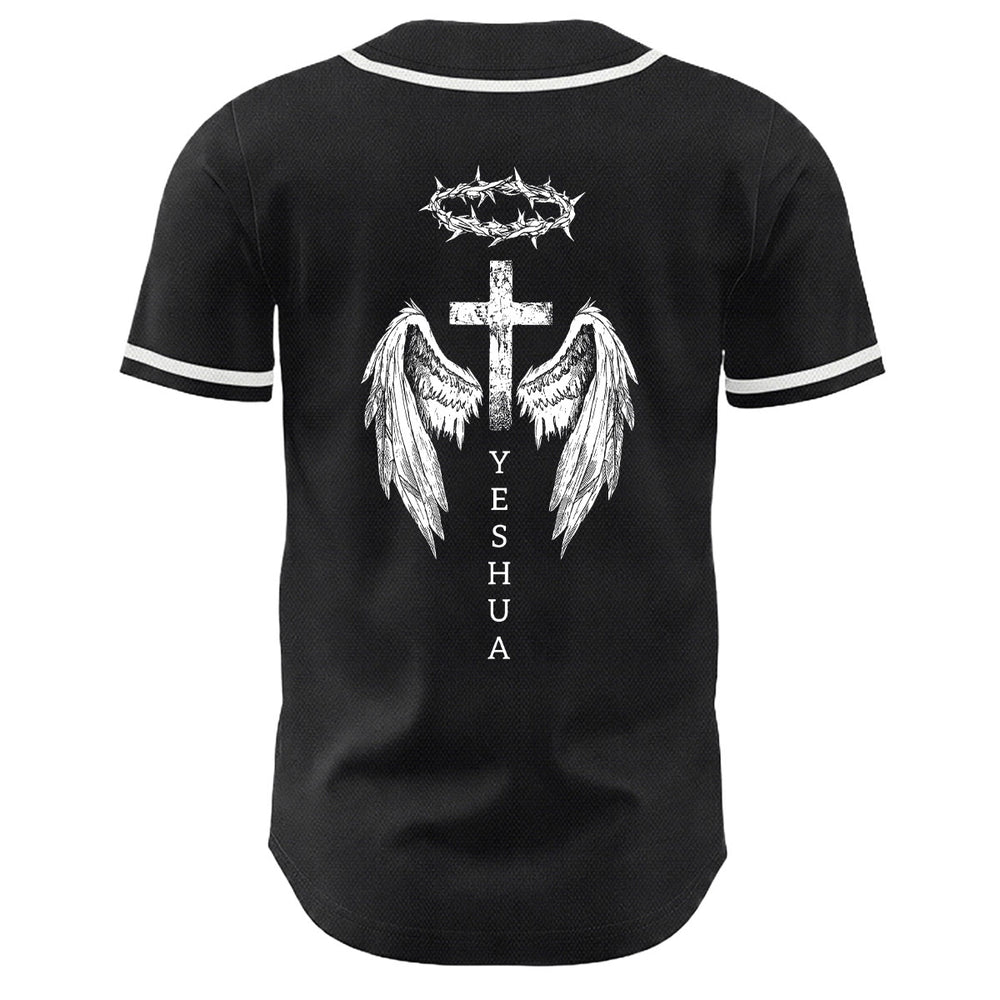 Christianartworkshop Yeshua Crown Of Thorns Cross Angel Wings Unisex Baseball Jersey - image 1