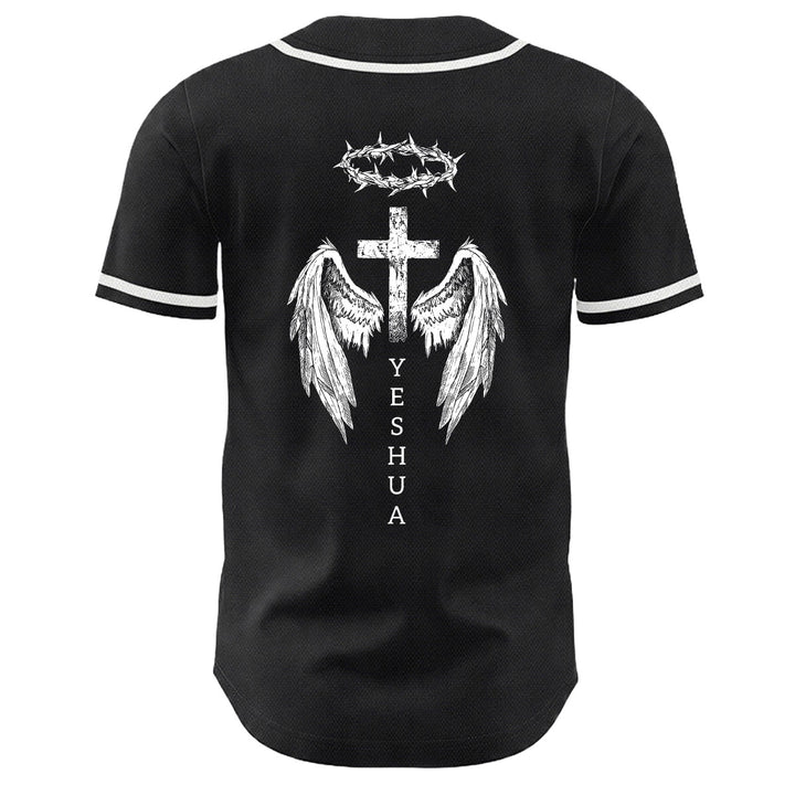 Christianartworkshop Yeshua Crown Of Thorns Cross Angel Wings Unisex Baseball Jersey - image 1