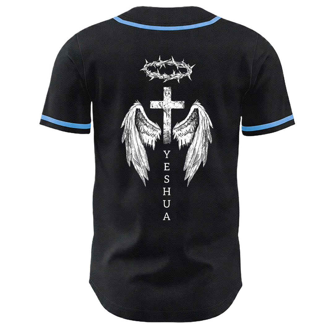 Christianartworkshop Yeshua Crown Of Thorns Cross Angel Wings Unisex Baseball Jersey - image 7