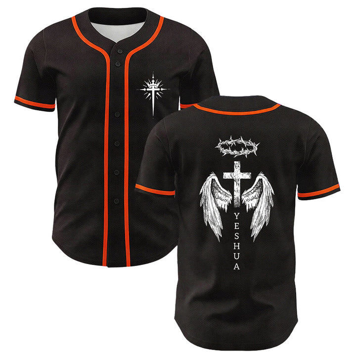 Christianartworkshop Yeshua Crown Of Thorns Cross Angel Wings Unisex Baseball Jersey - Orange - 5XL - image 15