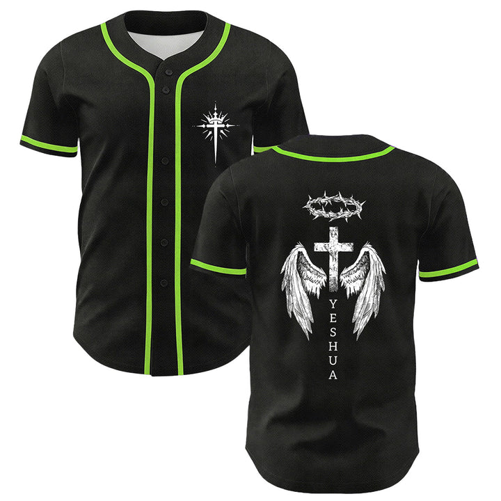 Christianartworkshop Yeshua Crown Of Thorns Cross Angel Wings Unisex Baseball Jersey - Light Green - 5XL - image 18