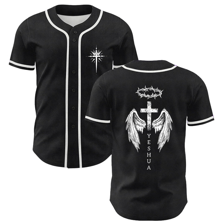 Christianartworkshop Yeshua Crown Of Thorns Cross Angel Wings Unisex Baseball Jersey - White - 5XL - image 0