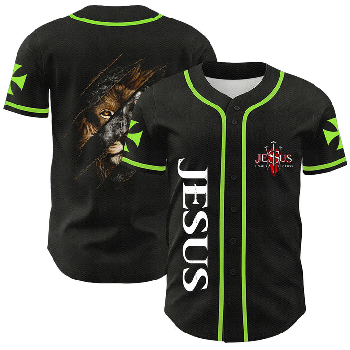 Christianartworkshop Jesus Lion Of Judah Torn Scratch 3 Nails Cross Unisex Baseball Jersey - Light Green - 5XL - image 18