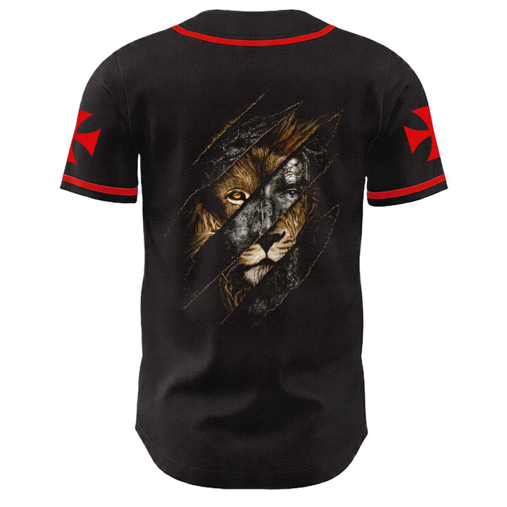 Christianartworkshop Jesus Lion Of Judah Torn Scratch 3 Nails Cross Unisex Baseball Jersey - image 1