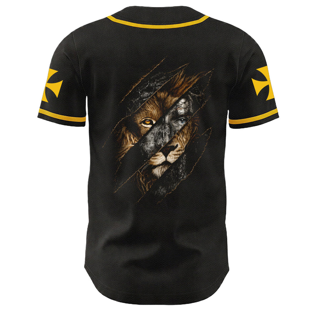 Christianartworkshop Jesus Lion Of Judah Torn Scratch 3 Nails Cross Unisex Baseball Jersey - image 4