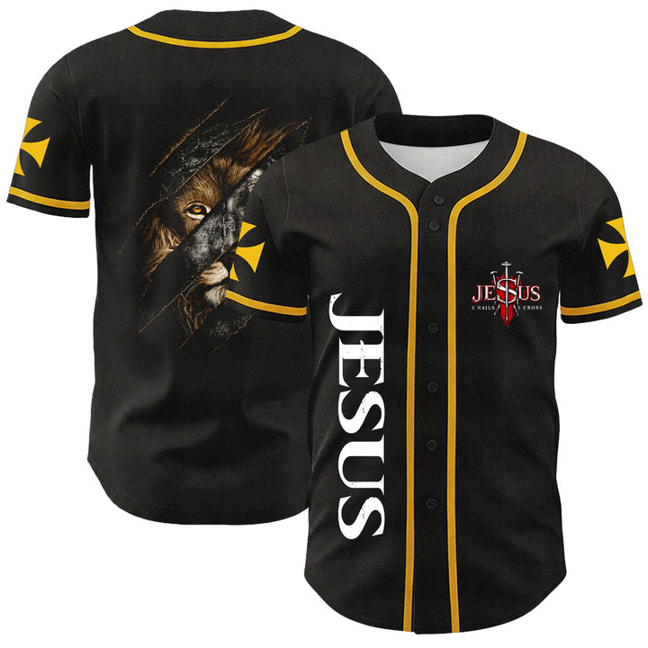 Christianartworkshop Jesus Lion Of Judah Torn Scratch 3 Nails Cross Unisex Baseball Jersey - Yellow - 5XL - image 3