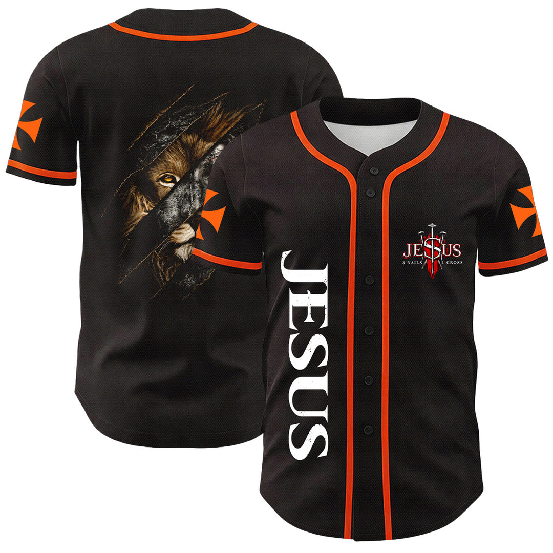 Christianartworkshop Jesus Lion Of Judah Torn Scratch 3 Nails Cross Unisex Baseball Jersey - Orange - 5XL - image 15
