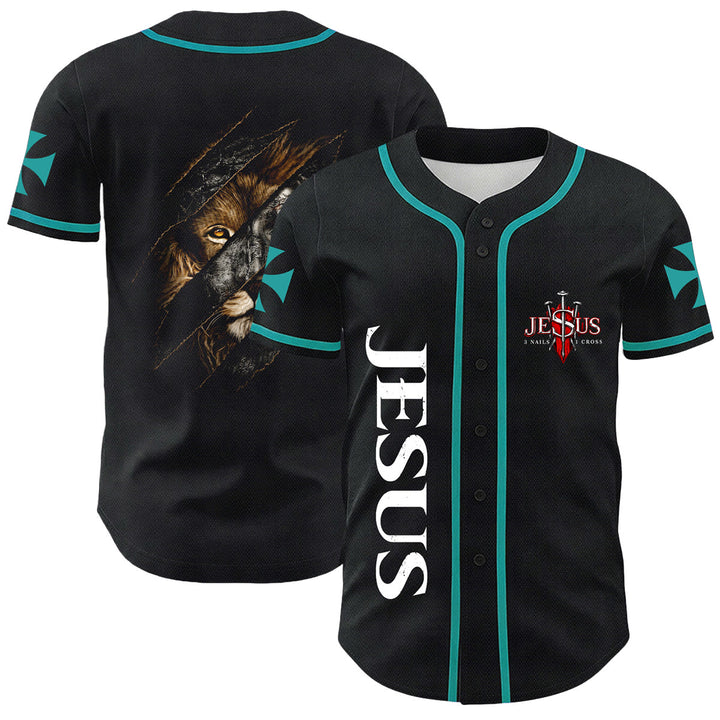 Christianartworkshop Jesus Lion Of Judah Torn Scratch 3 Nails Cross Unisex Baseball Jersey - Dark Green - 5XL - image 24