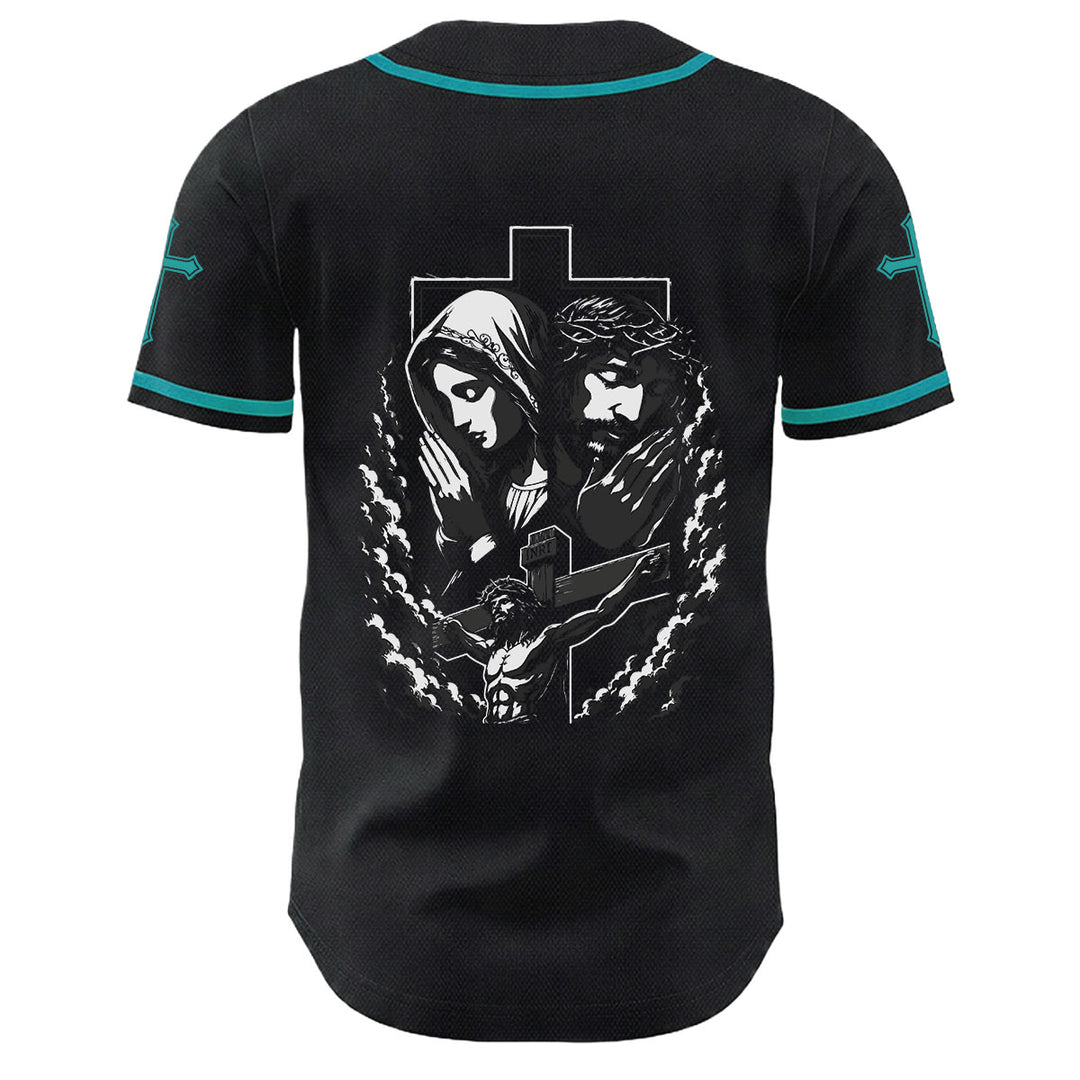 Christianartworkshop Jesus Virgin Mary Crucifix Cross Christian Unisex Baseball Jersey - image 10