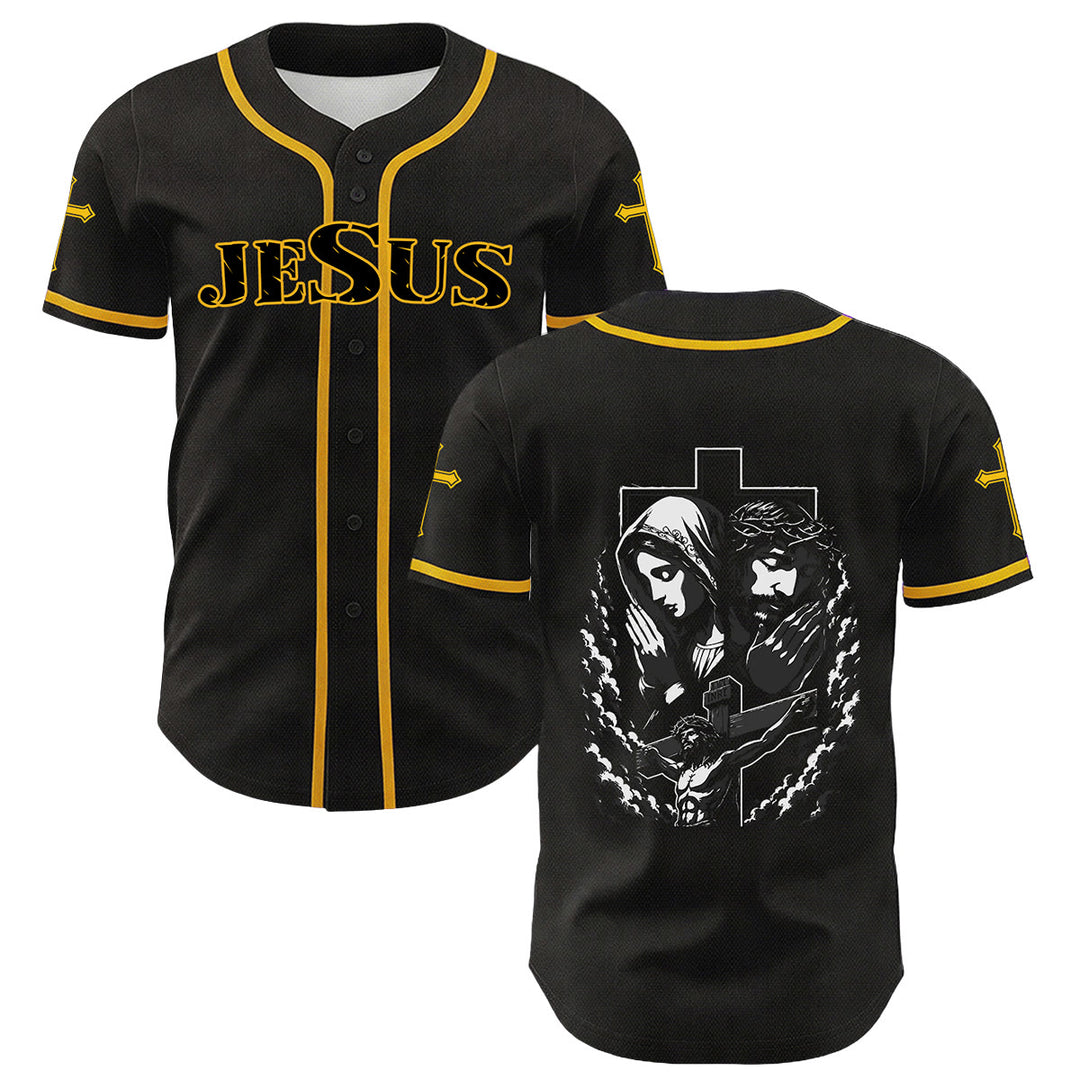Christianartworkshop Jesus Virgin Mary Crucifix Cross Christian Unisex Baseball Jersey - Yellow - 5XL - image 6