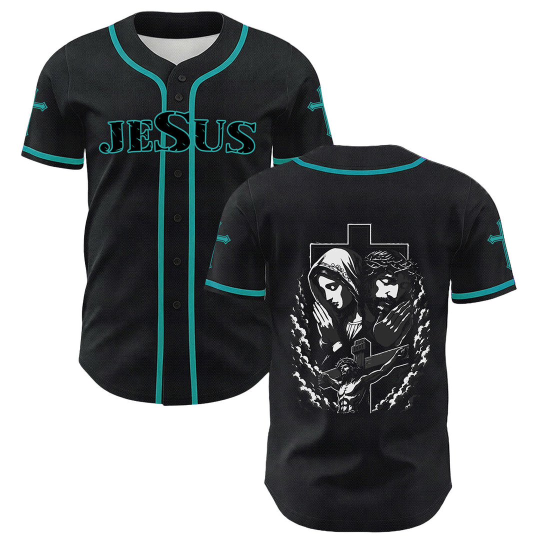 Christianartworkshop Jesus Virgin Mary Crucifix Cross Christian Unisex Baseball Jersey - Dark Green - 5XL - image 9