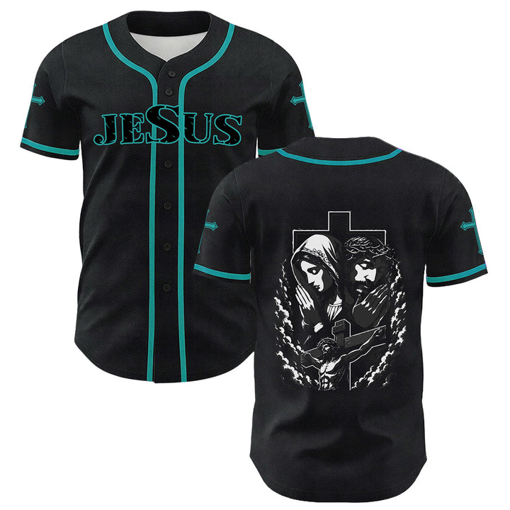 Christianartworkshop Jesus Virgin Mary Crucifix Cross Christian Unisex Baseball Jersey - Dark Green - 5XL - image 9