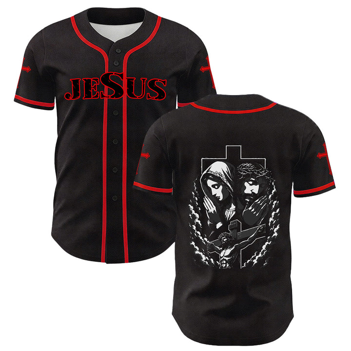 Christianartworkshop Jesus Virgin Mary Crucifix Cross Christian Unisex Baseball Jersey - Red - 5XL - image 15