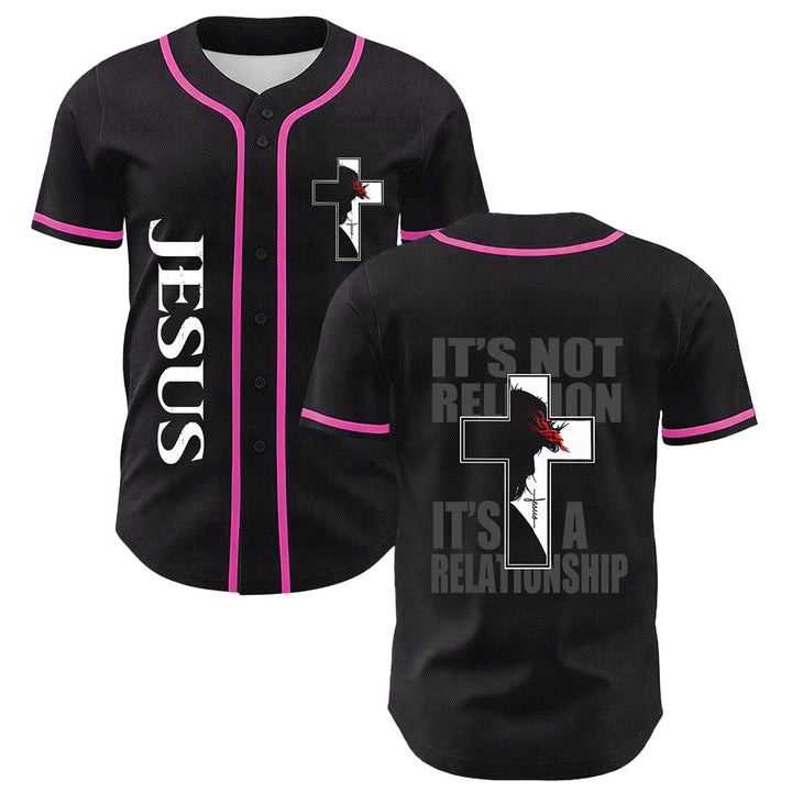 Christian Virgin Mary Jesus Crucifix Cross Graphic Baseball Jersey - Pink - 5XL - image 6
