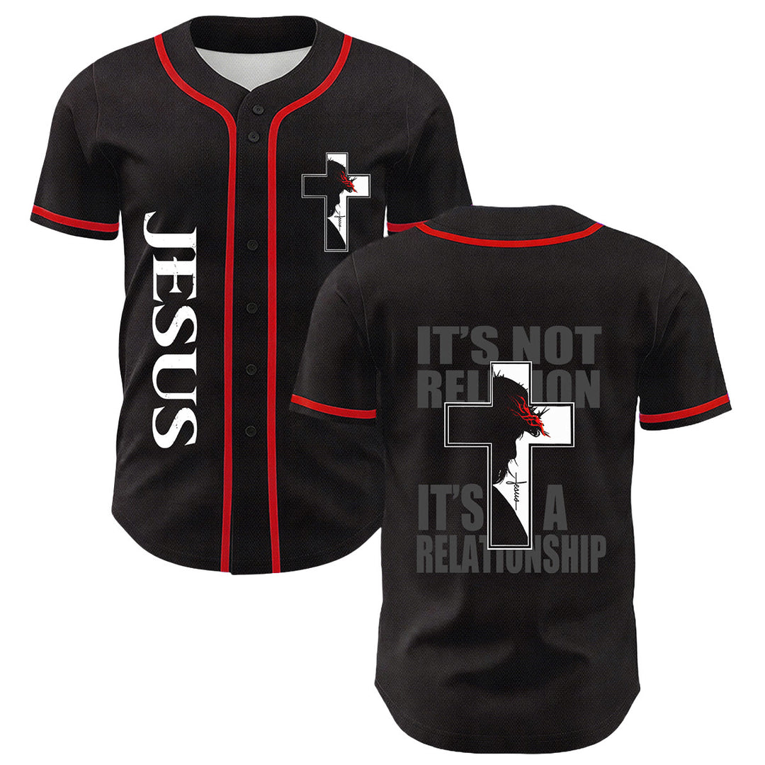Christian Virgin Mary Jesus Crucifix Cross Graphic Baseball Jersey - Red - 5XL - image 0