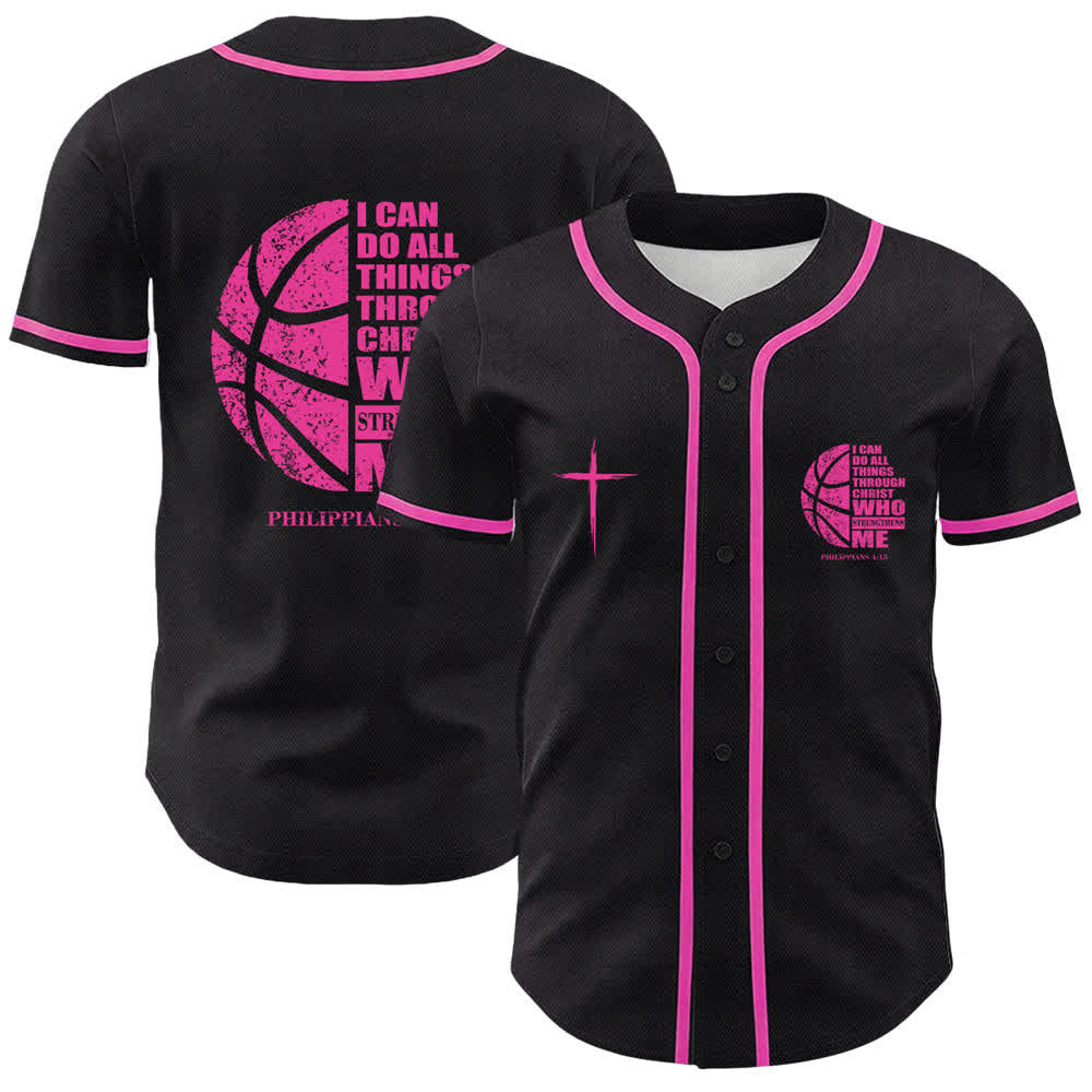 Christianartworkshop Basketball I Can Do All Things Through Christ Unisex Baseball Jersey - Pink - 5XL - image 3