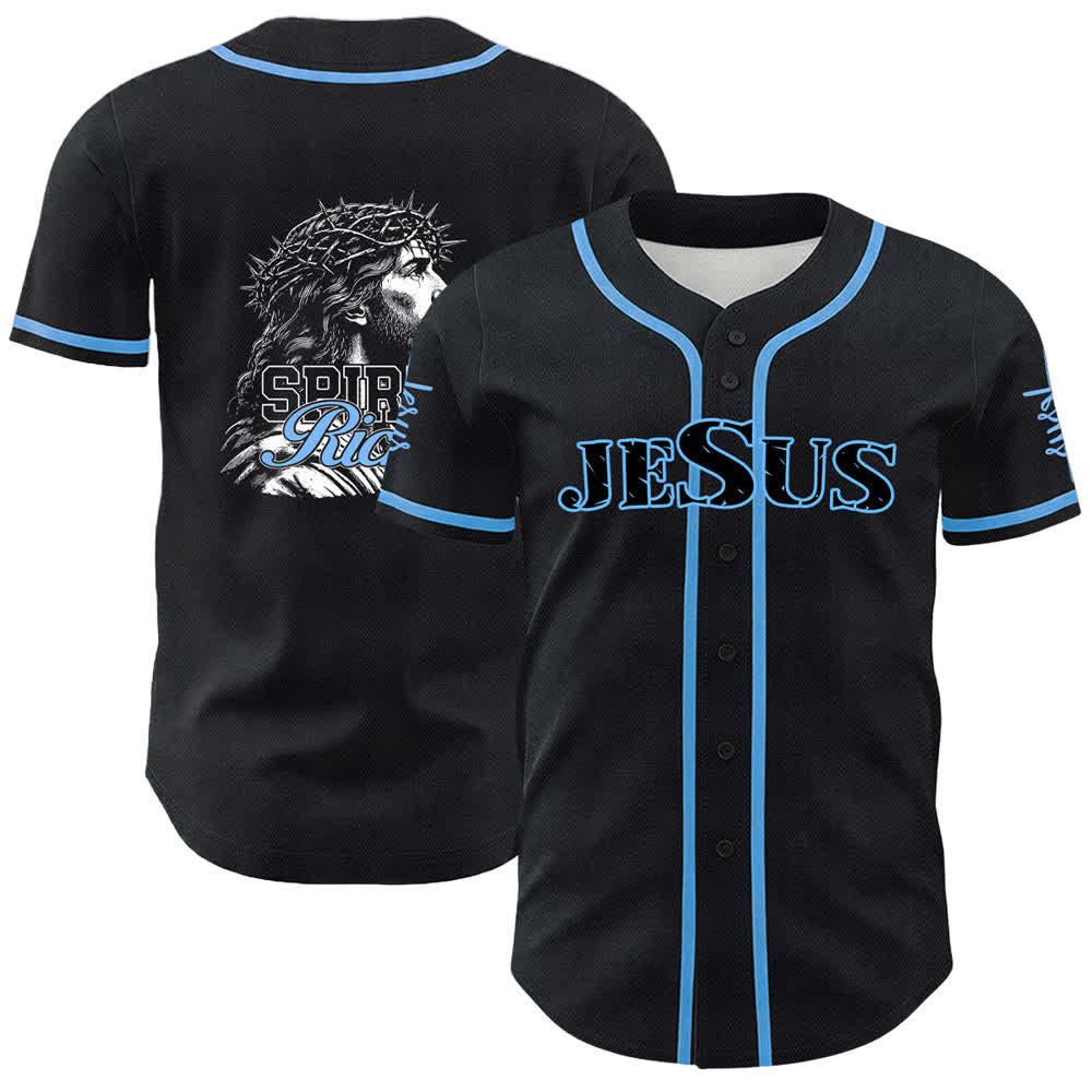 Christianartworkshop Jesus Spirit Rich Crown Of Thorns Portrait Unisex Baseball Jersey - Blue - 5XL - image 0