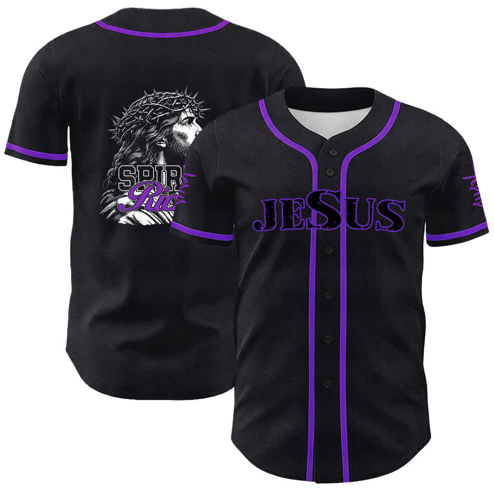 Christianartworkshop Jesus Spirit Rich Crown Of Thorns Portrait Unisex Baseball Jersey - Purple - 5XL - image 18