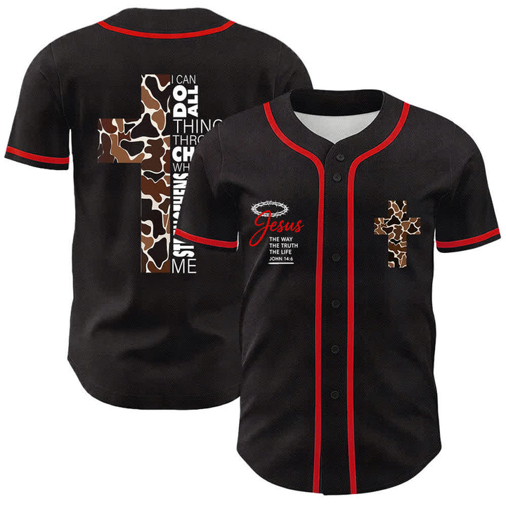 Christianartworkshop Leopard Print Cross I Can Do All Things Through Christ Unisex Baseball Jersey - Orange - 5XL - image 9