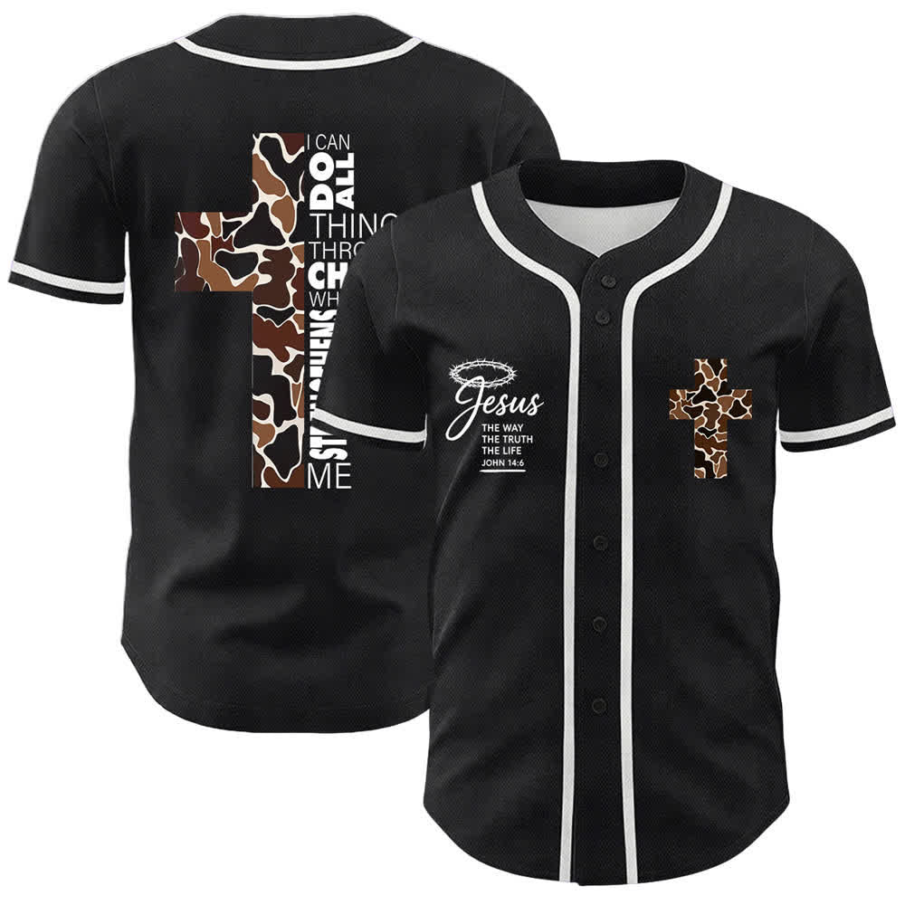 Christianartworkshop Leopard Print Cross I Can Do All Things Through Christ Unisex Baseball Jersey - White - 5XL - image 3