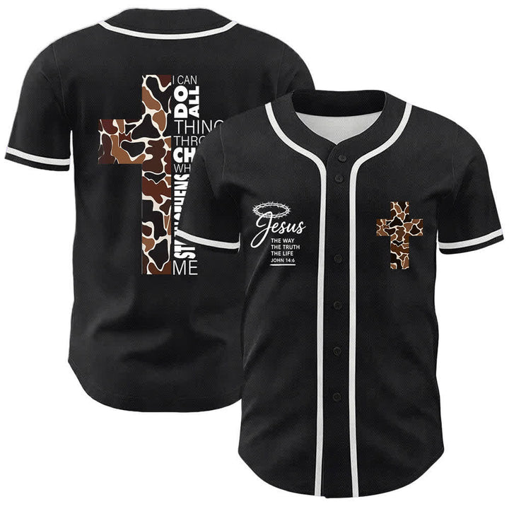 Christianartworkshop Leopard Print Cross I Can Do All Things Through Christ Unisex Baseball Jersey - White - 5XL - image 3