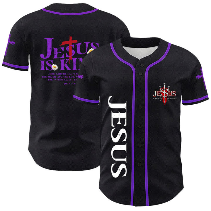 Christianartworkshop Jesus Is King John 14:6 3 Nails 1 Cross Unisex Baseball Jersey - Purple - 5XL - image 18