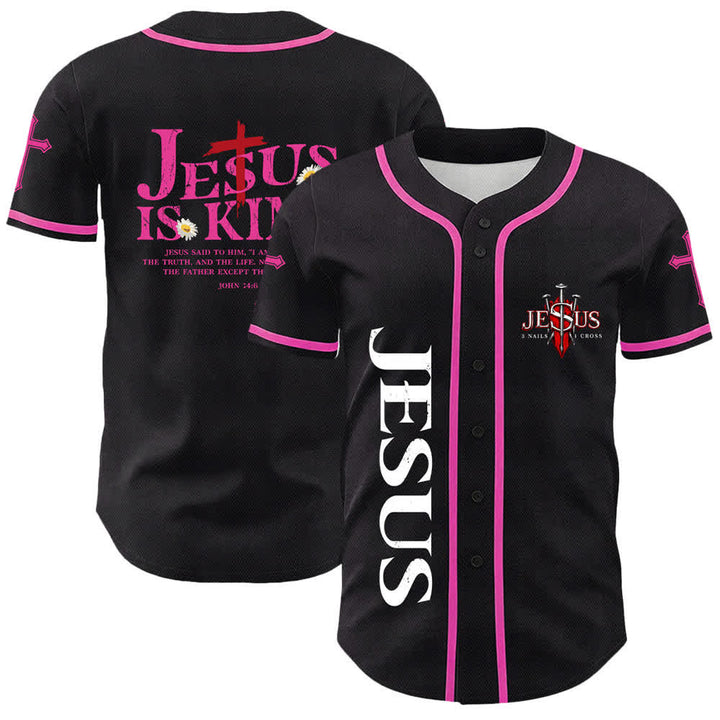 Christianartworkshop Jesus Is King John 14:6 3 Nails 1 Cross Unisex Baseball Jersey - Pink - 5XL - image 21