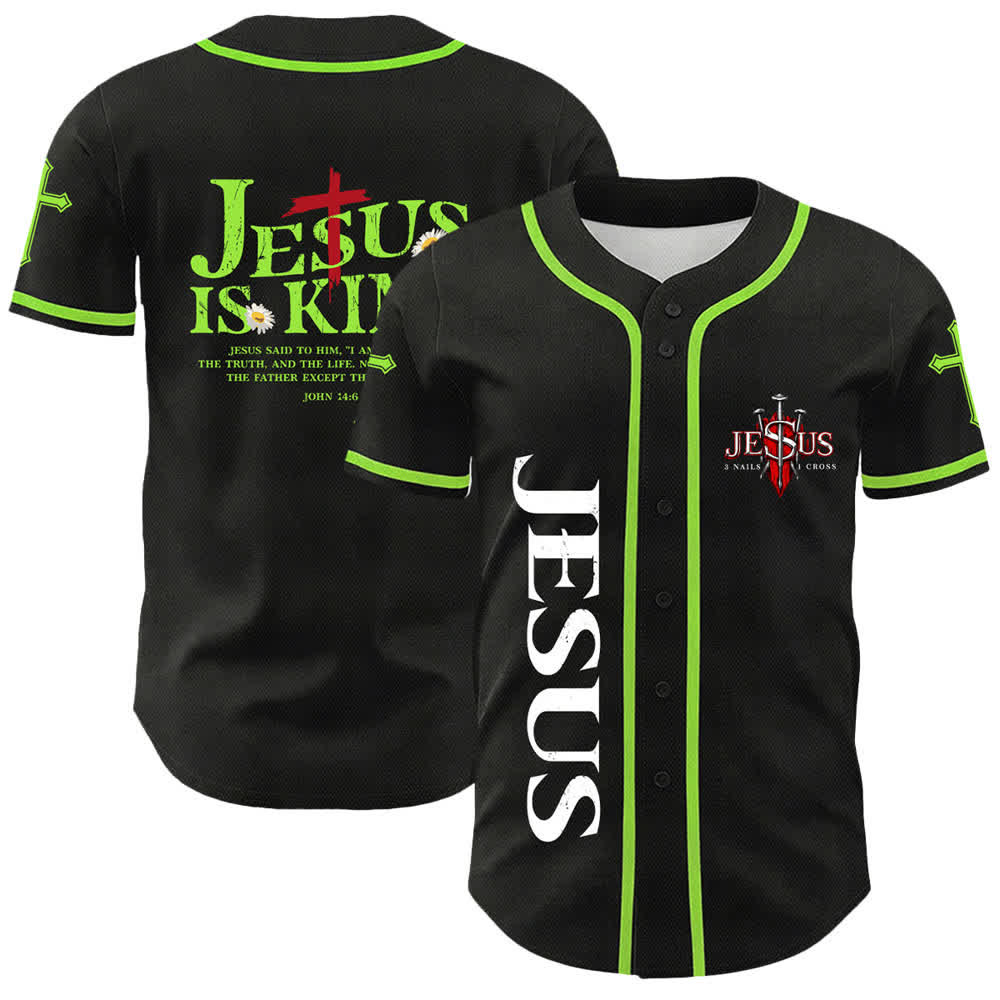 Christianartworkshop Jesus Is King John 14:6 3 Nails 1 Cross Unisex Baseball Jersey - Light Green - 5XL - image 15