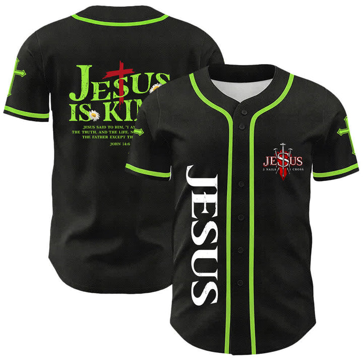 Christianartworkshop Jesus Is King John 14:6 3 Nails 1 Cross Unisex Baseball Jersey - Light Green - 5XL - image 15