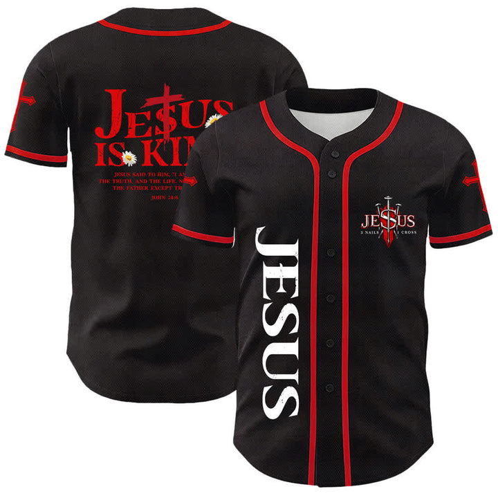 Christianartworkshop Jesus Is King John 14:6 3 Nails 1 Cross Unisex Baseball Jersey - Red - 5XL - image 0