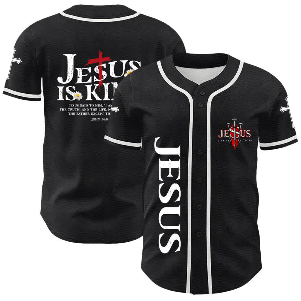 Christianartworkshop Jesus Is King John 14:6 3 Nails 1 Cross Unisex Baseball Jersey - White - 5XL - image 6