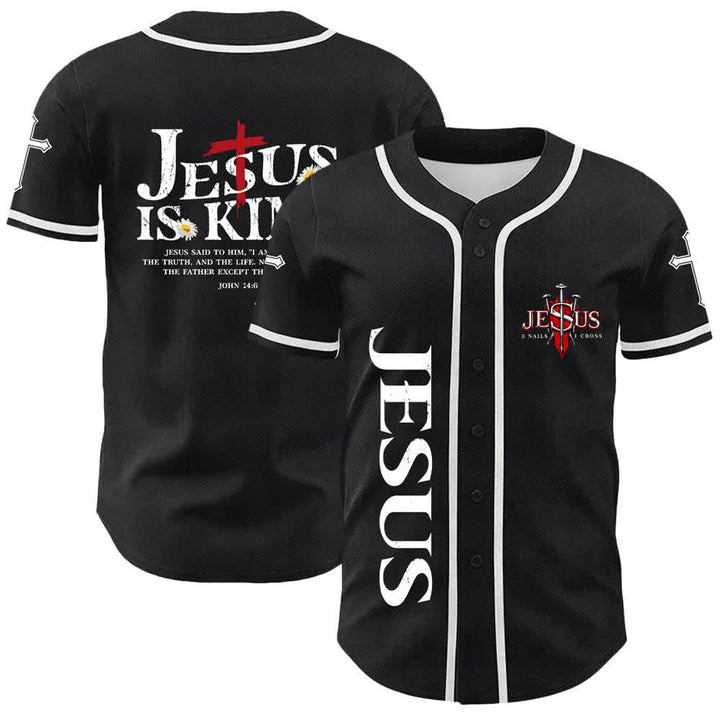 Christianartworkshop Jesus Is King John 14:6 3 Nails 1 Cross Unisex Baseball Jersey - White - 5XL - image 6