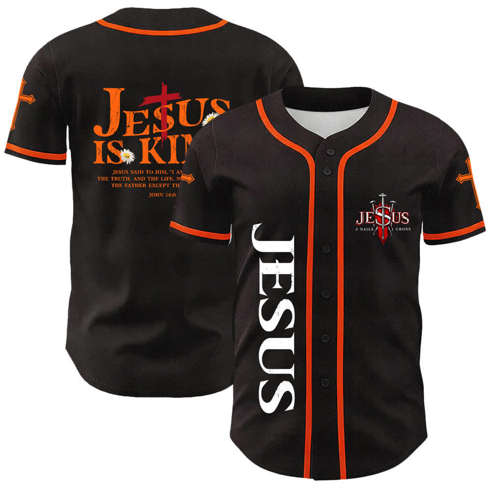 Christianartworkshop Jesus Is King John 14:6 3 Nails 1 Cross Unisex Baseball Jersey - Orange - 5XL - image 9