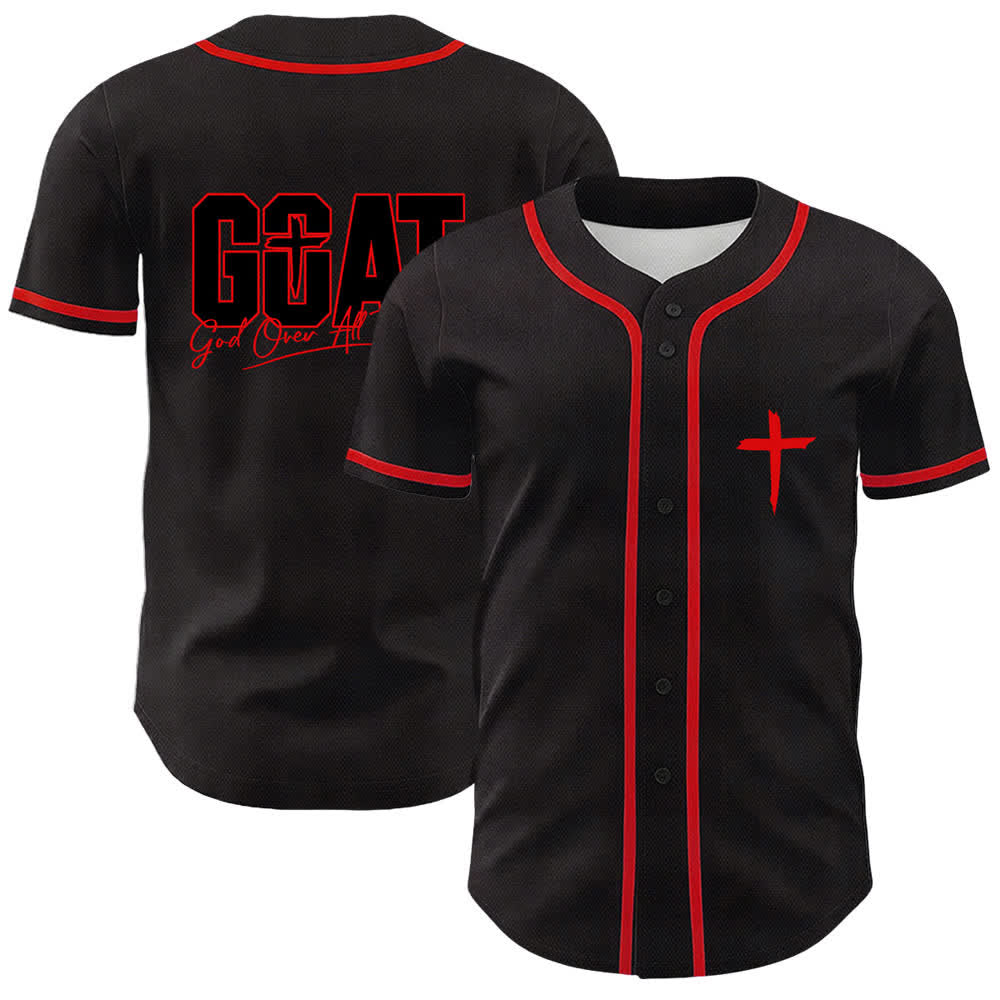Christianartworkshop GOAT God Over All Things Simple Cross Unisex Baseball Jersey - Red - 5XL - image 6
