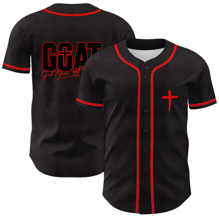 Christianartworkshop GOAT God Over All Things Simple Cross Unisex Baseball Jersey - Red - 5XL - image 6