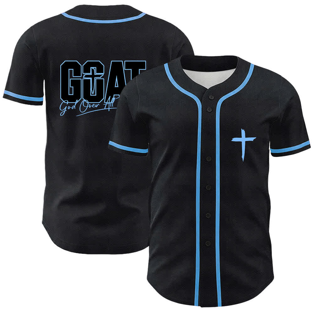 Christianartworkshop GOAT God Over All Things Simple Cross Unisex Baseball Jersey - Blue - 5XL - image 12