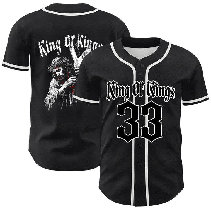 Christianartworkshop King Of Kings Number 33 Jesus Carrying Cross Unisex Baseball Jersey - White - 5XL - image 3