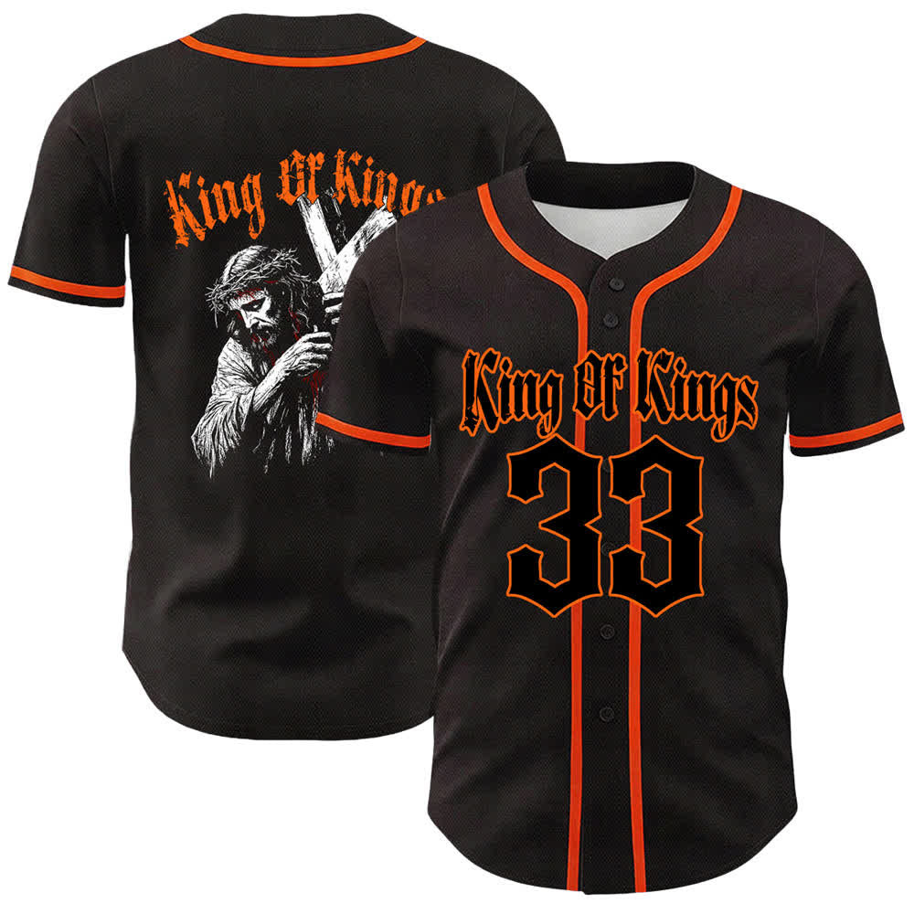 Christianartworkshop King Of Kings Number 33 Jesus Carrying Cross Unisex Baseball Jersey - Orange - 5XL - image 9