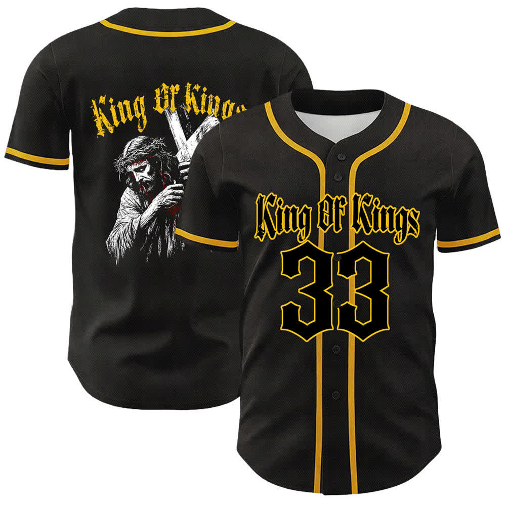 Christianartworkshop King Of Kings Number 33 Jesus Carrying Cross Unisex Baseball Jersey - Yellow - 5XL - image 0