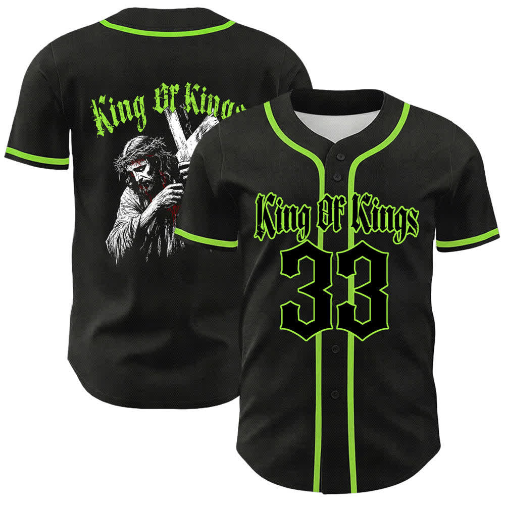 Christianartworkshop King Of Kings Number 33 Jesus Carrying Cross Unisex Baseball Jersey - Light Green - 5XL - image 15