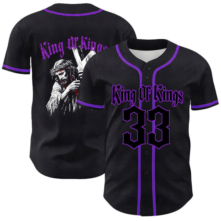 Christianartworkshop King Of Kings Number 33 Jesus Carrying Cross Unisex Baseball Jersey - Purple - 5XL - image 18