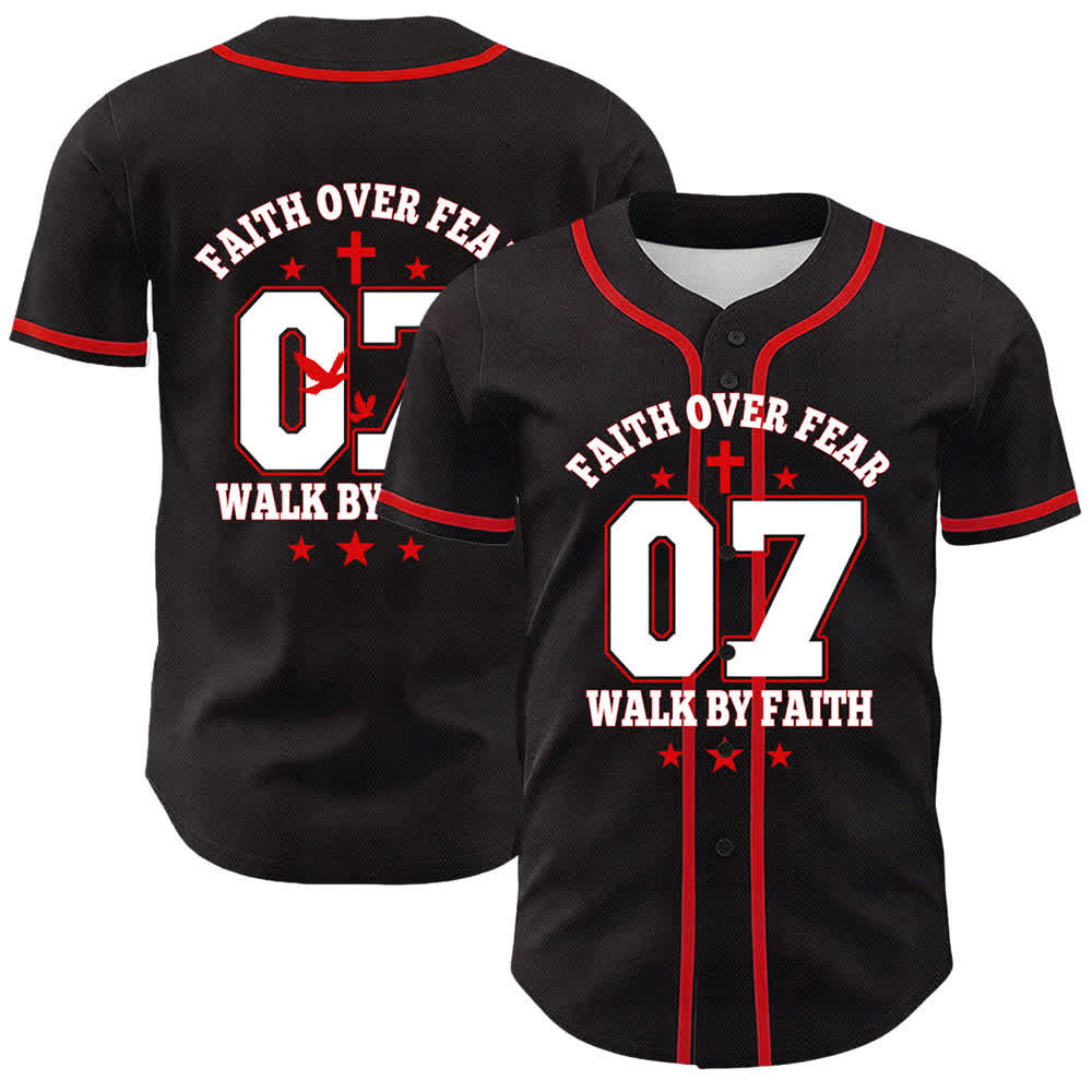 Christianartworkshop Faith Over Fear Walk By Fear Number 07 Dove Cross Unisex Baseball Jersey - Red - 5XL - image 6