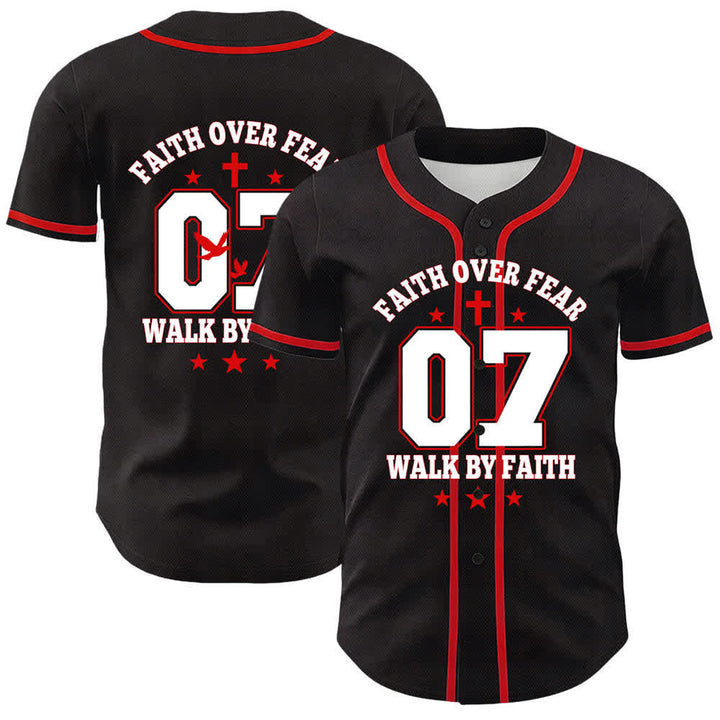 Christianartworkshop Faith Over Fear Walk By Fear Number 07 Dove Cross Unisex Baseball Jersey - Red - 5XL - image 6