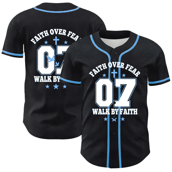 Christianartworkshop Faith Over Fear Walk By Fear Number 07 Dove Cross Unisex Baseball Jersey - Blue - 5XL - image 12