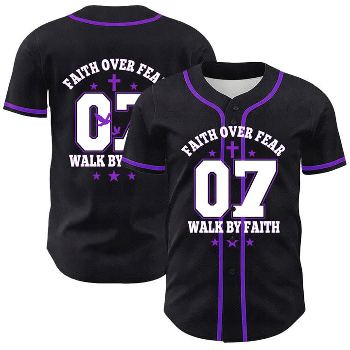 Christianartworkshop Faith Over Fear Walk By Fear Number 07 Dove Cross Unisex Baseball Jersey - Purple - 5XL - image 18
