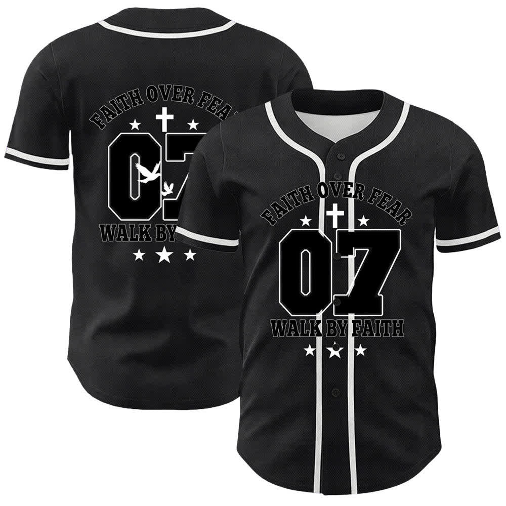 Christianartworkshop Faith Over Fear Walk By Fear Number 07 Dove Cross Unisex Baseball Jersey - White - 5XL - image 3